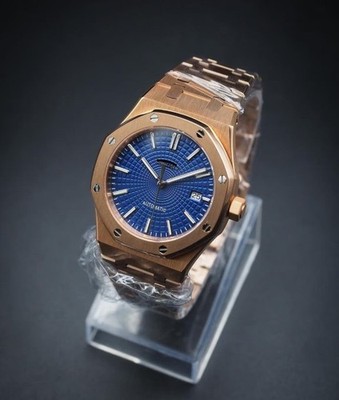 Custom Automatic Watch 40mm Rose Gold Blue Dial Sapphire Steel Mechanical