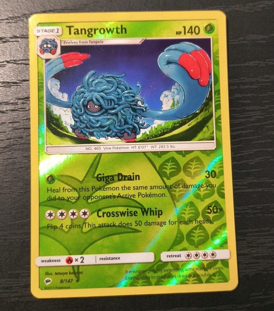 Pokemon Burning Shadows Tangrowth Reverse Holo Rare Card 8/147 LP
