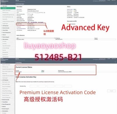 HP server iLO2  Advanced key G7 Gen8 Gen9 License iLO iLO4 iLO5 within 24 hours