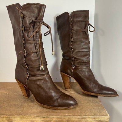VTG Dingo Lace Up Leather Granny Boots SZ 9 Boho Heritage 70s Indie Coquette 