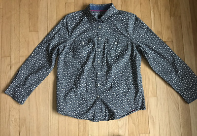 Talbots Petites 14P Fitted Button Up Blouse Long Sleeve Black & White  Hearts