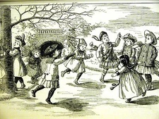 Victorian Children PLAYING TAG in PARK GAMES Boys & Girls 1888 Art Print Matted
