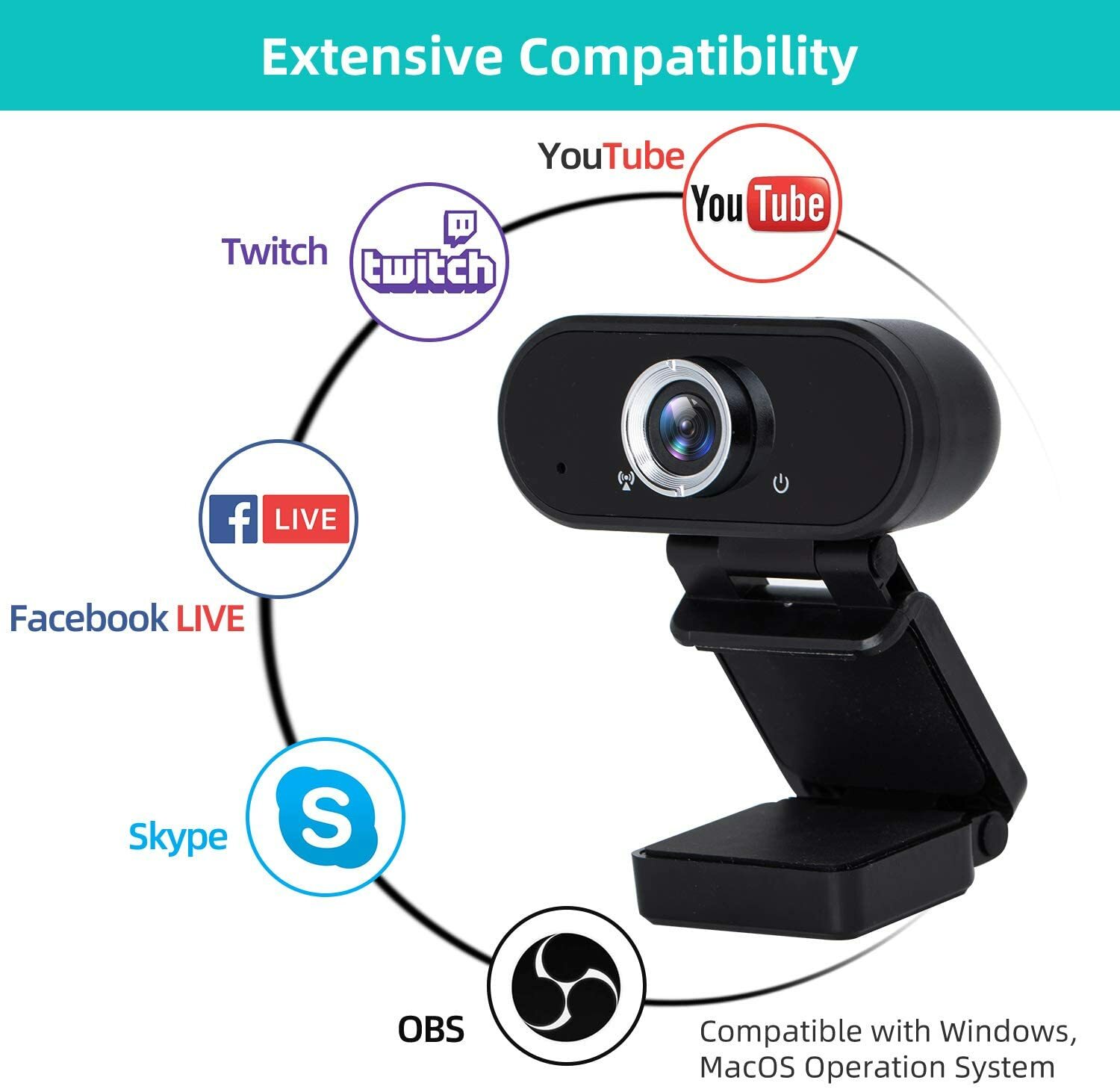 Webcam with Microphone1080p HD Streaming Computer Web Camera USB Cable for PC La-image