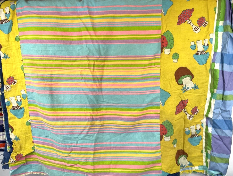 Colcha vintage inacabada 80 x 80 quadrados listra de cogumelo xadrez retrô - Imagem 2 de 4