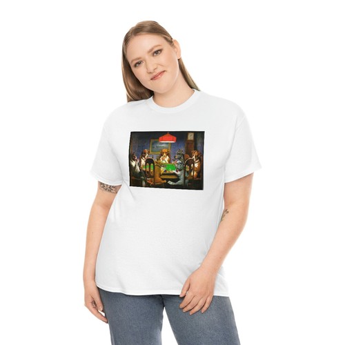 DOGS PLAYING POKER PLAYING CARDS PAINTING UNISEX HEAVY COTTON TEE T-SHIRT - Picture 14 of 64