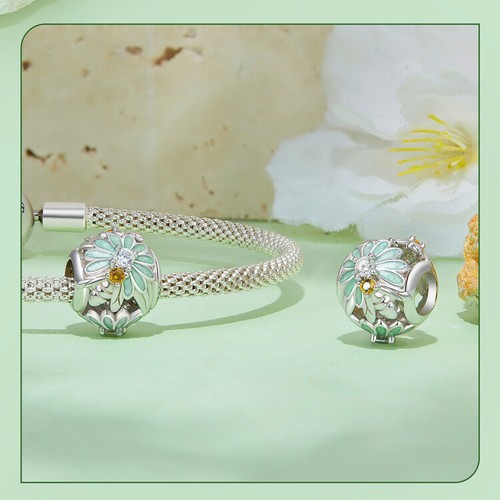 Wostu 925 Sterling Silver Bee Daisy in Oasis Flower Bracelet Charm Bead Gift - Picture 5 of 13