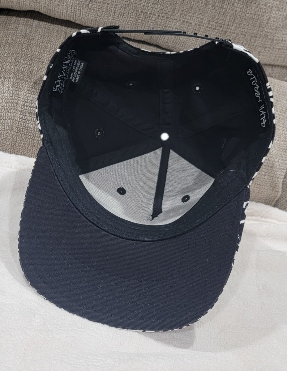Stussy X Boneyards Snapback Hat Black & White All Over Print
