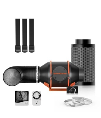 Inline Fan Air Ducting Carbon Filter Spider Farmer 4'' 205 CFM Grow Kits. 