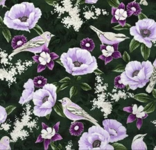 Hoffman Fly Freely Purple Flower and Bird on Green Quilt Fabric by the Yard