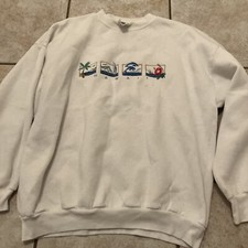 Vintage Hawaii White Sweatshirt Embroidered Dolphin Palm Tree Tultex XL