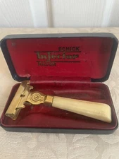 Vintage SCHICK Injector Razor Cream Bakelite Handle in Original Case