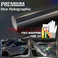 Hex Holographic Black Rainbow Chrome Car Vinyl Wrap Sticker Decal Sheet Film DIY