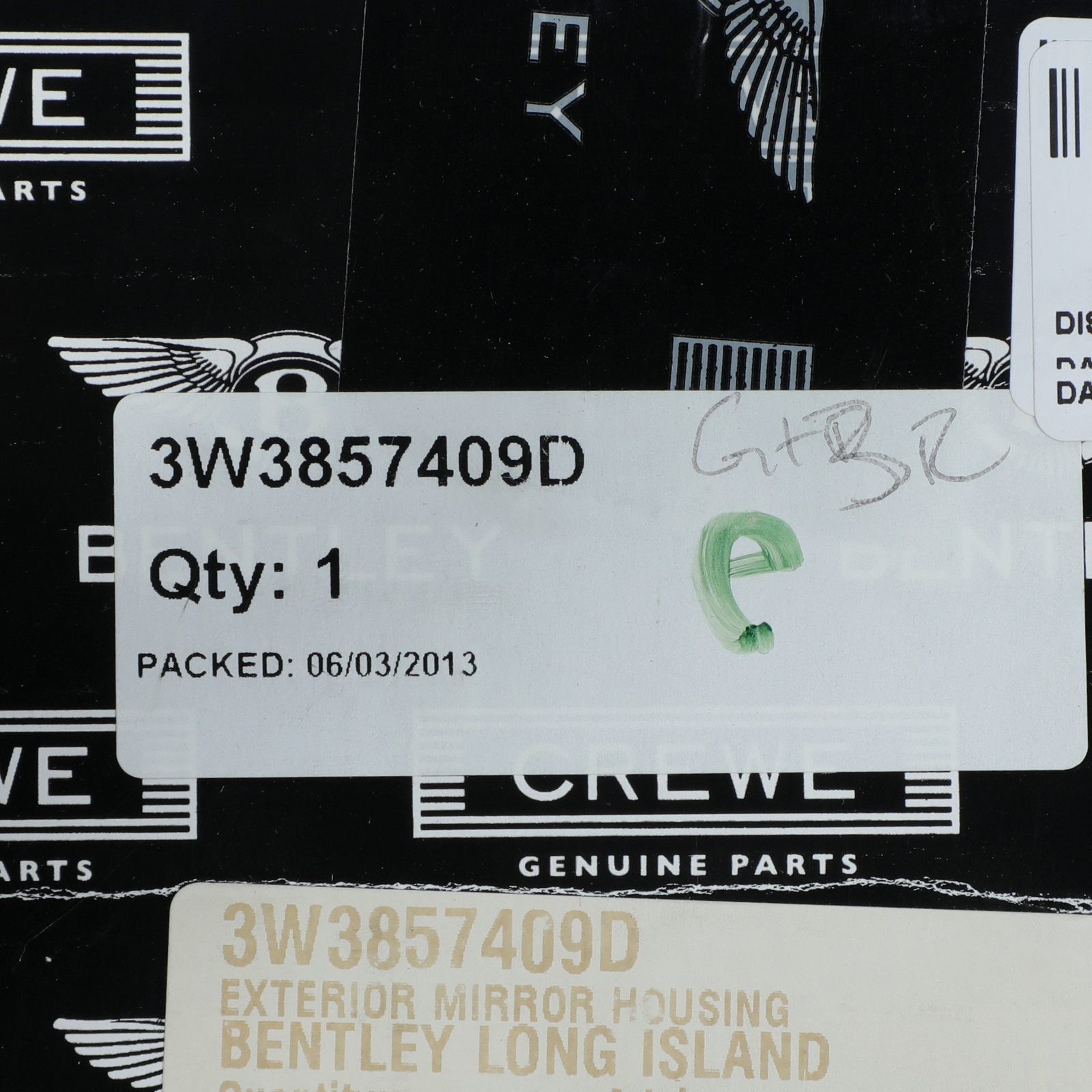 GENUINE BENTLEY Continental LH Rear View Mirror Housing Carbon Fiber 3W3857409D