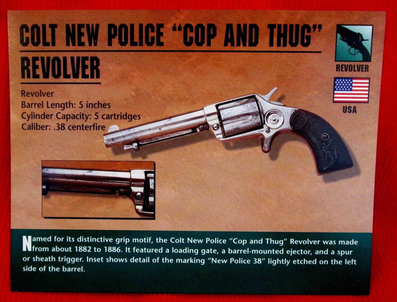 Colt New Police Cop and Thug Revolver Classic Firearms Photo Card u