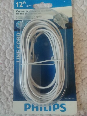 PHILIPS - 12 FEET WHITE TELEPHONE  OR modem any phone outlet brand new!
