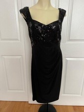 NWT Ralph Lauren Women's black Sequined Rushed Evening dress  sz 12 Ret $174