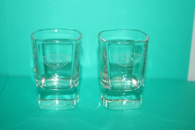 Jack Daniel's Old No 7 Shot Glasses Set 2 Clear Weighted Bottoms Rounded Square