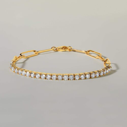 Certified 14K Gold 2ct Natural Diamond Paperclip Link Half Tennis Bracelet