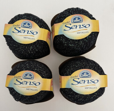 DMC Senso Metallics Crochet Quick Finish Yarn 4 Balls Black 1404 Sz 3 100 Yards