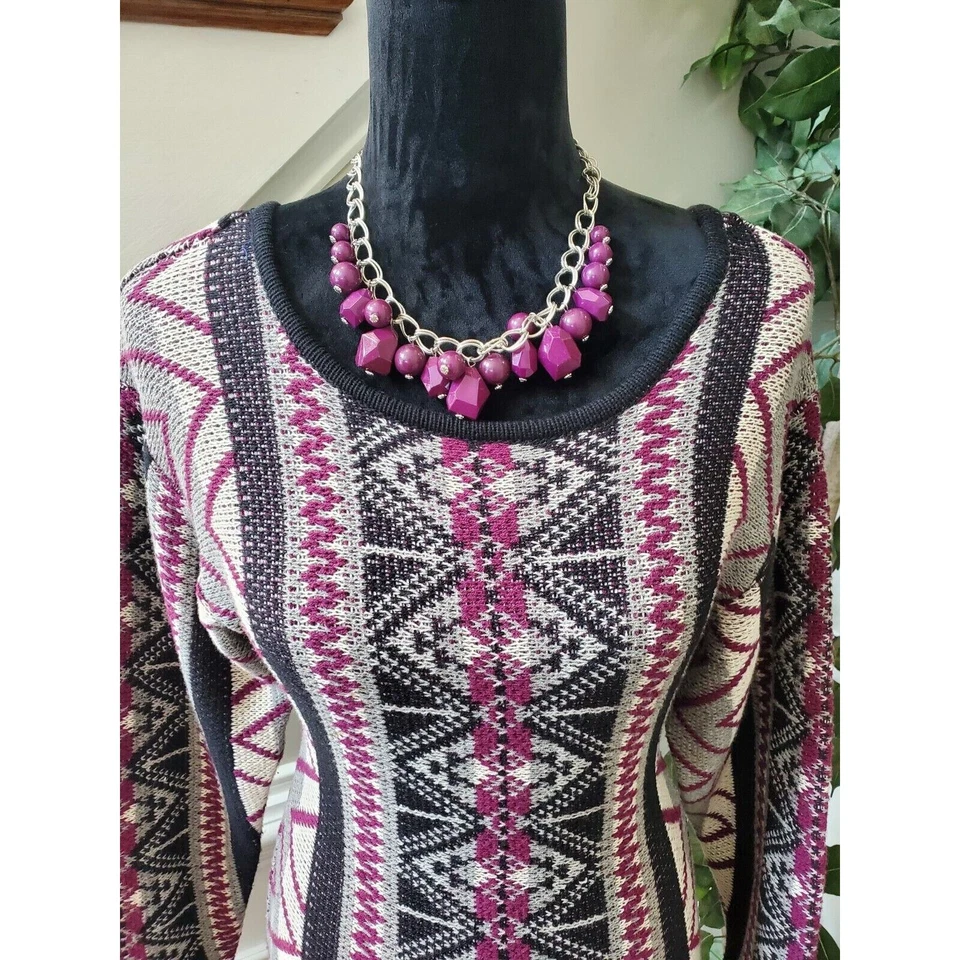 Ecote 多色棉质圆领长袖及膝毛衣连衣裙 M — 第 2/4 张图片