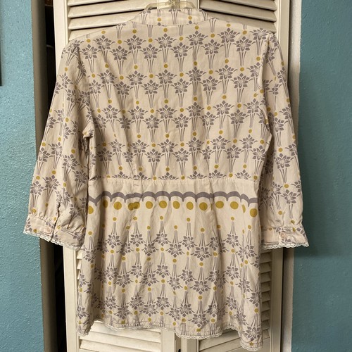Fossil Silk Cotton Blend Floral Blouse Size M 3/4 Sleeve Pearl Buttons - Picture 5 of 6