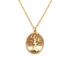 Tree Of Life Necklace Gold Tone Oval Pendant Religious Faith 18.25” NEW NWOT