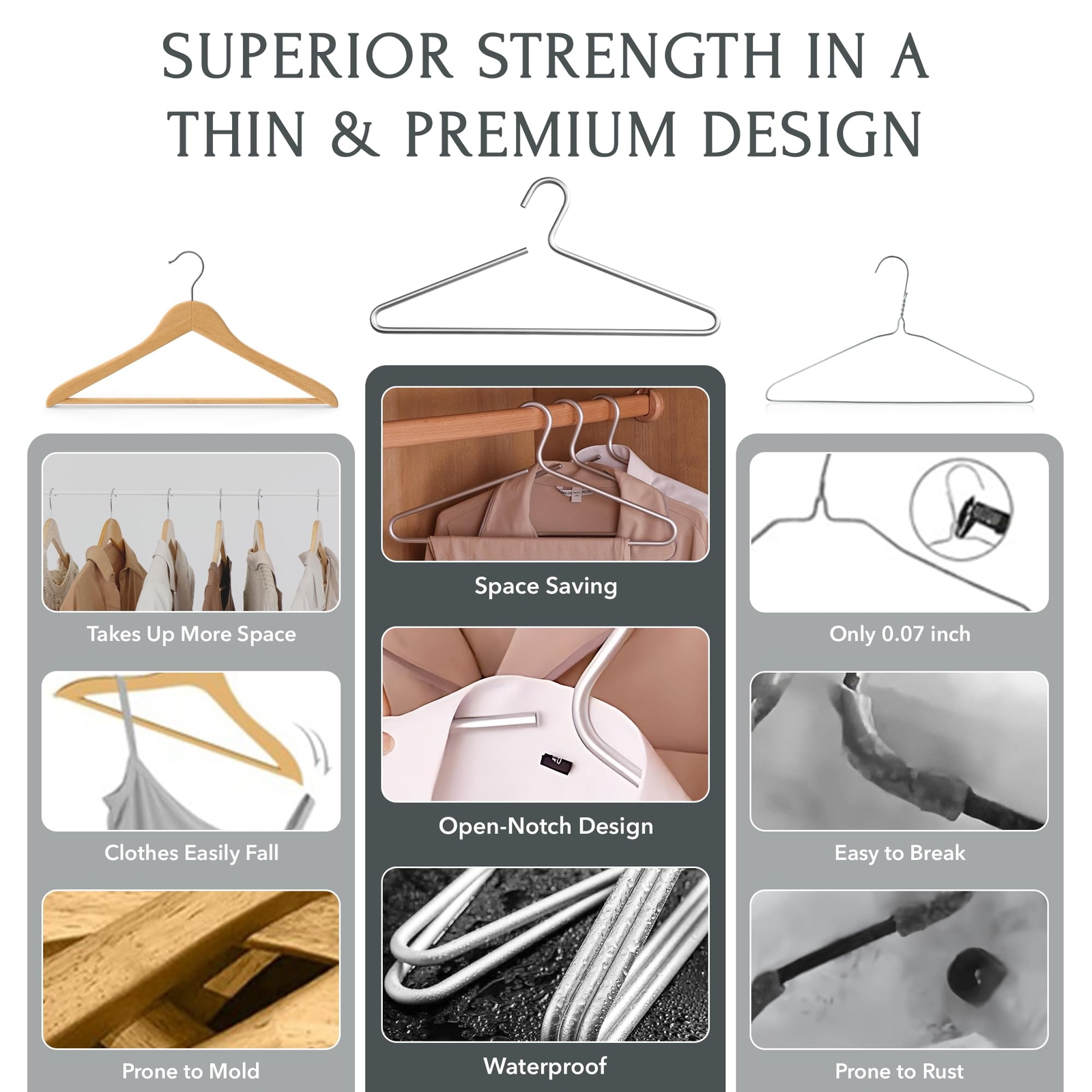 Silver Metal Hangers Matte Aluminum Heavy-Duty Luxury 17-Inch 5-Pack