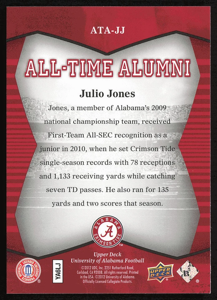 2012 Upper Deck University of Alabama #ATA-JJ Julio Jones All Time Alumni - Image 2 of 2