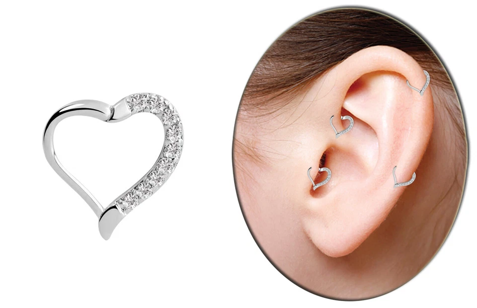 Cuore Clicker Orecchio Tragus Helix Labbra Piercing Argento Con Chiari Cristallo - Immagine 3 di 3