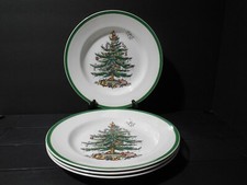 Set of 4 Spode Christmas Tree Green Trim Salad Plates 7 3/4"  CR003 