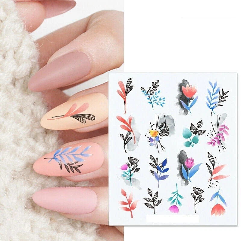 Nail Art Water Decals Stickers Transfers Spring Summer Flowers Floral Fern (x99)