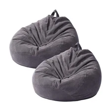 Tranqun 2 Pcs Bean Bag Cover Stuffed Animal Storage Bean Bag Chair Cover Soft...