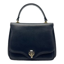 Vintage 50s Saks Fifth Ave Leather Top Handle Handbag Satchel Bag Italy Black