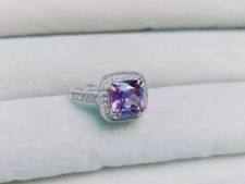 925 sterling silver cushion cut natural alexandrite gemstone cubic zirconia ring