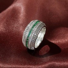 Eternity Wedding Band Ring 2.26Ct Princess Cut Lab-Created Emerald 925 Silver