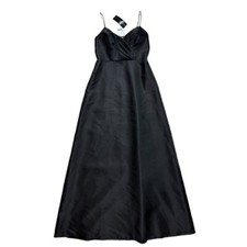 NEW Alfred Sung Black‎ Satin Twill Vneck Pintuck Maxi Dress 6