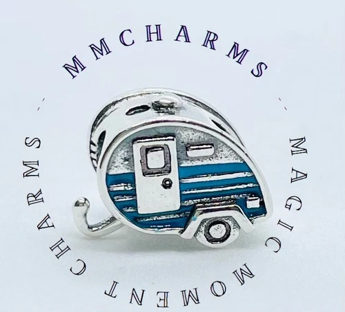 Sterling Silver S925 - CARAVAN CAMPER - Holiday - European Charm & Gift Pouch