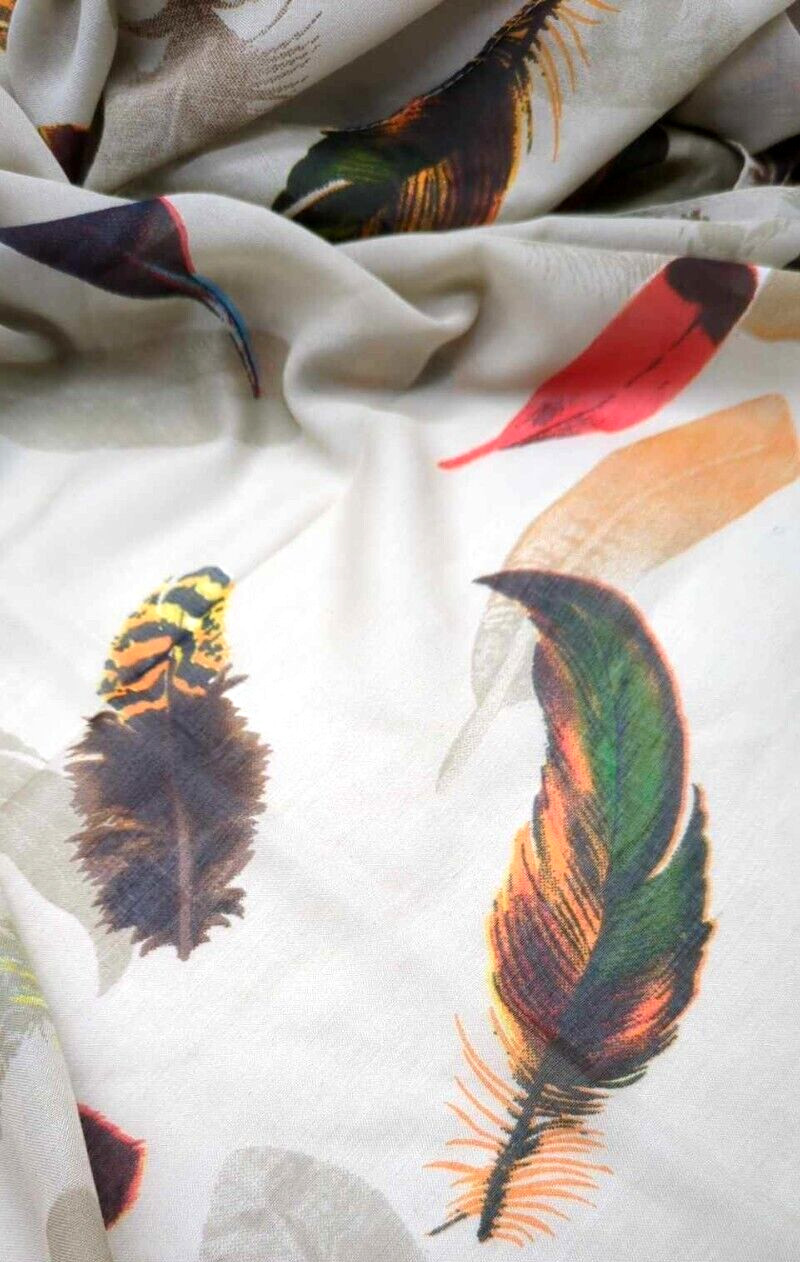 2 Chic Long Fall Colored Feather Pattern Beige Sc… - image 7