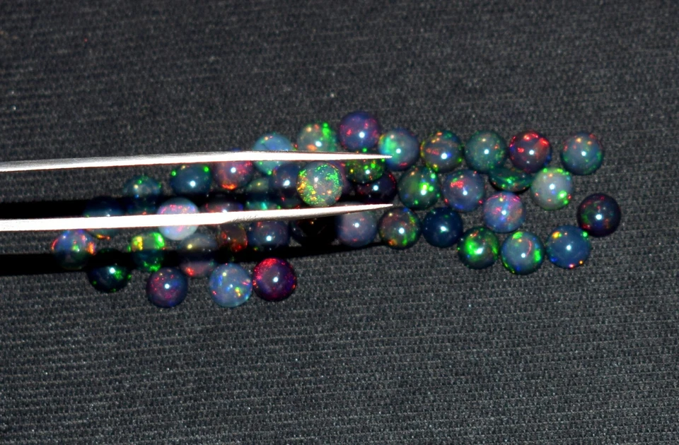 A+++ 3Pcs 6MM Round Natural Ethiopian Black Fire Opal Loose Gemstone Cabochon  - Image 3 of 4