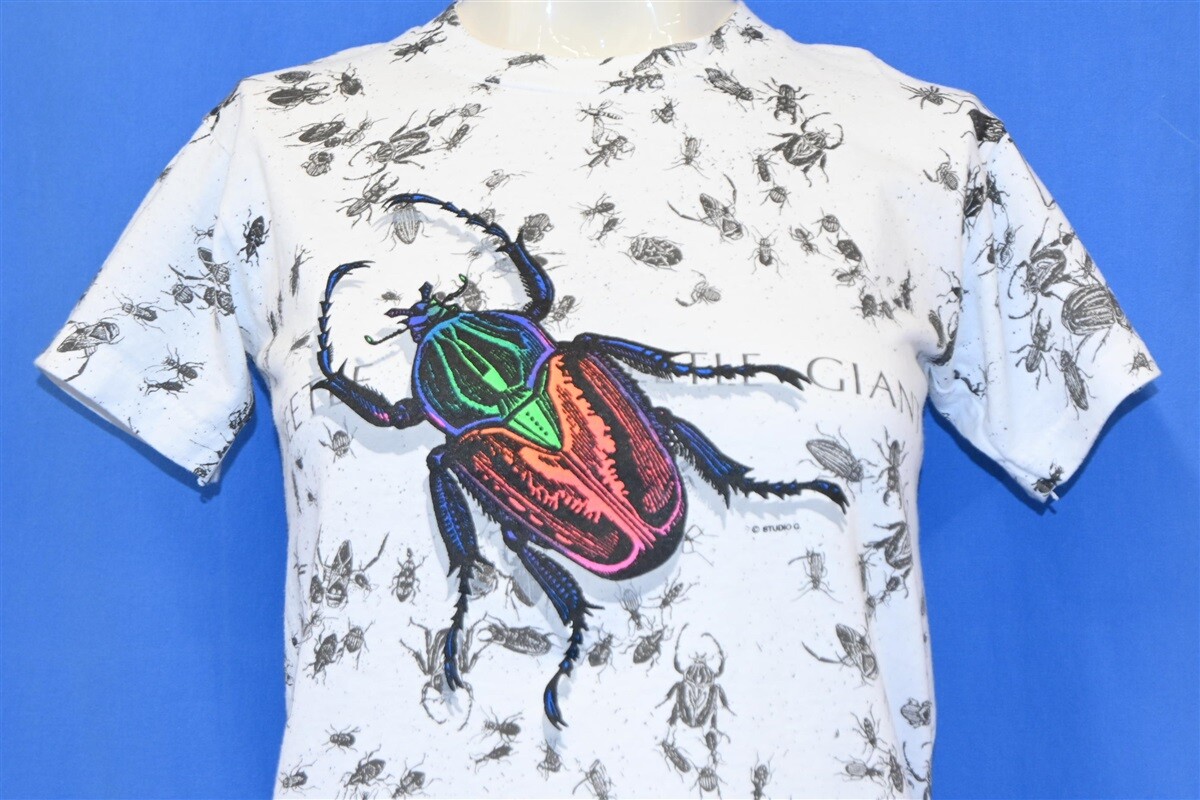 vtg 90s GIANT BEETLE ILLUSTRATION COLORFUL BUG AOP INSECT t-shirt