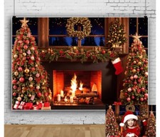 2 Pack Christmas Photo Backdrops Toy Store And Fireplace.