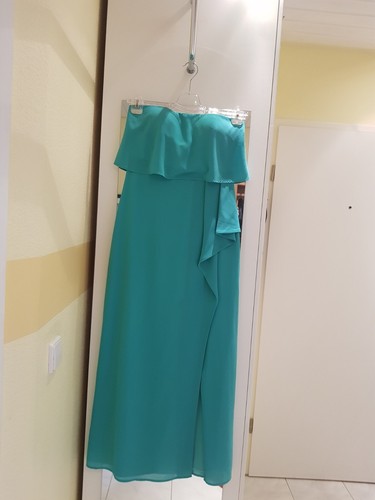 Gr.38/40 A-Linie Abendkleid Kleid Lang Chiffon Bandeau Volant Schlitz Mint-Grün - Bild 16 von 17