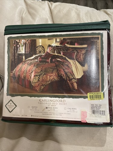 NEW DUAL KING "WATERFORD" BURGANDY-BLACK CARLINGFORD TAILORED BED SKIRT - Picture 2 of 3