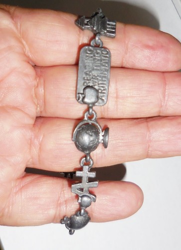 VINTAGE ART DECO PEWTER BRACELET BEAUTIFUL TEACHER CHARMS DESIGN - Picture 5 of 6