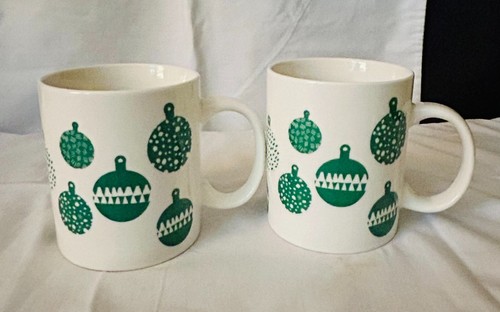 2 Starbucks Christmas Holiday 2016 12 oz Green & White Ornaments Coffee Mug Cup - Picture 2 of 5