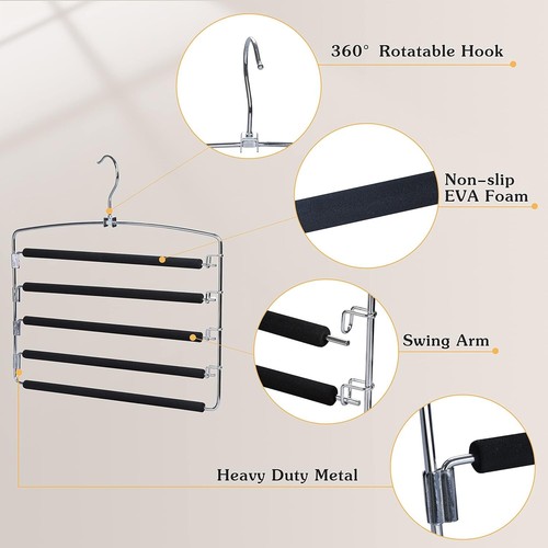 Pants Hangers Space Saving, 2-Pack Swing Arm Pants Organizer for Closet,Non-Slip - Bild 2 von 6