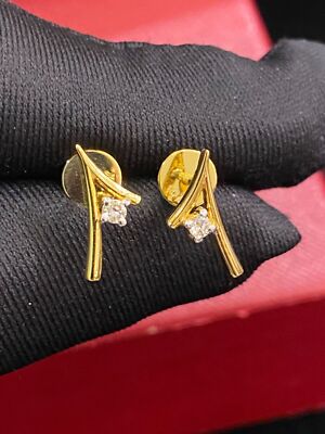 0.12 Cts Round Brilliant Cut Natural Diamonds Stud Earrings In 585 Fine 14K Gold