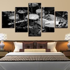 Batteria Strumenti Musicali 5 Pannelli Stampa su Tela Wall Art Poster Decorazione Casa