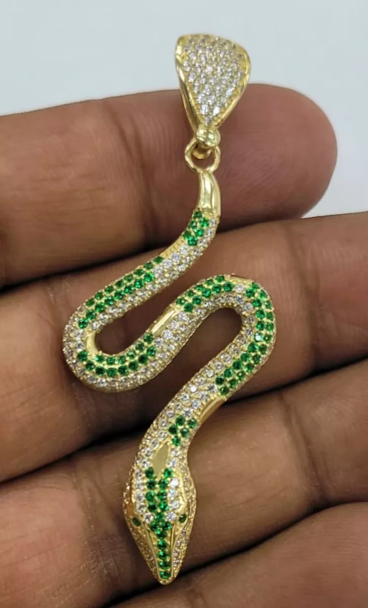 10KT Gold Snake With Green Stones pendant 5.0mm bail 5.17 grm