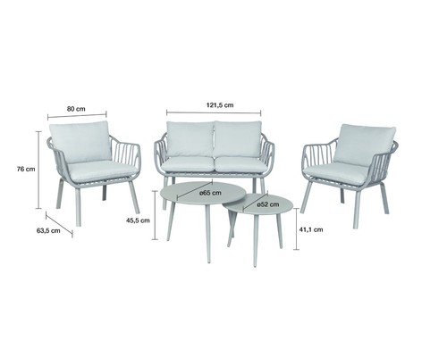 Lounge Set 4tlg. Moroni Loungemöbel Sitzgruppe Gartenlounge Loungeecke Grau - Bild 6 von 7